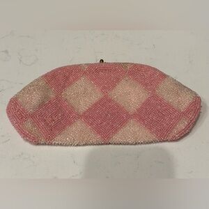 Chic Pink Checkered Beaded Clutch